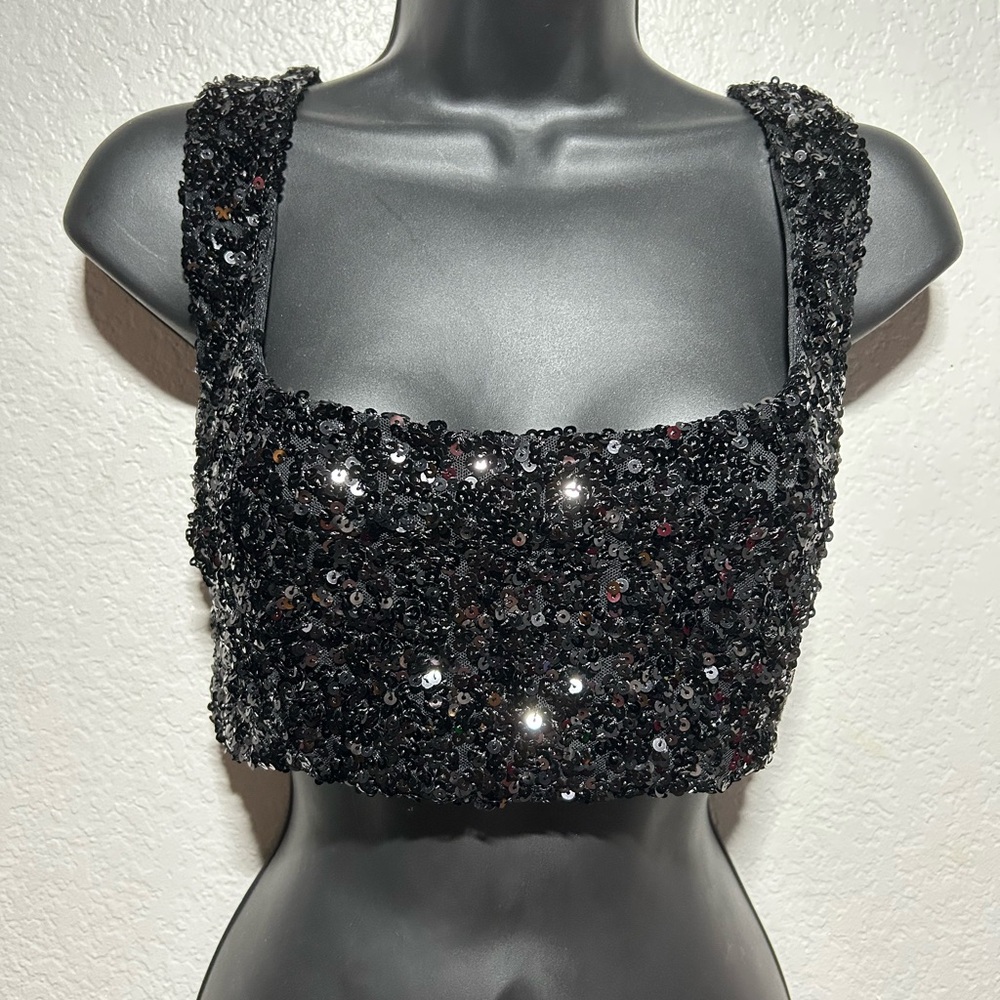 Black Sequin Crop Top